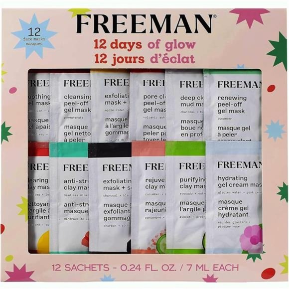 FREEMAN Face Mask Gift Set,  Limited Edition 12 Days of Glow Facial Mask Kit - Picture 1 of 7